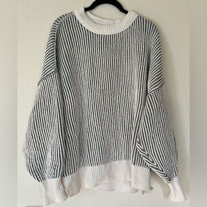 Aerie Green and White Beyond Chenille Striped Sweater (Size Medium)